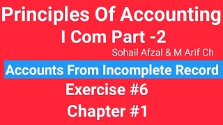 I com 2Chap1 Exe6 Principles of Accounting Sohail Afzal Book Accounts from incomplete Record [upl. by Sharyl]