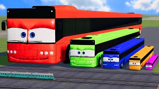 Big amp Small Long Bus Lightning Mcqueen vs Train Thomas  BeamNGDrive [upl. by Elorak]