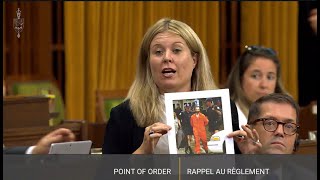 Michelle Rempel Garner holds up picture of Steven Guilbeault in an orange jumpsuit [upl. by Elke732]