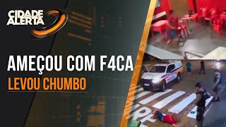 PÂNICO NO BAR HOMEM AMEAÇA CLIENTES COM FACA E ACABA BALEADO PELA POLÍCIA [upl. by Hniht]