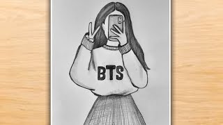 BTS ARMY GIRL DRAWING  BTS DRAWING EASY FOR BEGINNERS  BTS GIRL PENCIL SKETCH DRAWING [upl. by Verbenia]