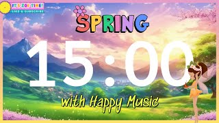 15 MINUTE TIMER WITH MUSIC SPRING ⏰🌸Happy Music Countdown Timer Classroom Timer timer [upl. by Christina]