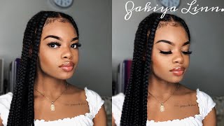 HOW TO EASY KNOTLESS BOX BRAIDS  No FeedIn Method ZAKIYA LINN [upl. by Eidob840]