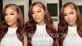 EASY DARK AUBURN BODY WAVE WIG INSTALL🤍  STEP BY STEP  ft beauty forever hair [upl. by Dnumsed]