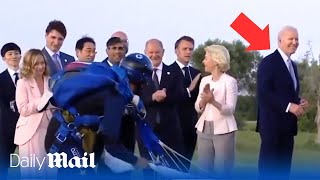 Joe Biden wanders away during G7 parachute display photo op [upl. by Germin]