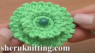 Layered Crochet Stuffed Flower Button Tutorial 6 Part 1 of 2 Layered Crochet Flowers Picots Around [upl. by Towney235]