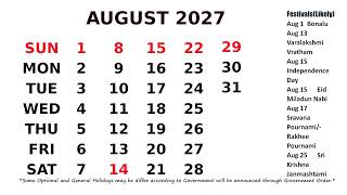 August Calendar 2027 [upl. by Cave]