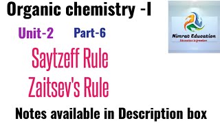 Saytzeff Rule ll Zaitsevs Rule ll organic chemistry Unit2 [upl. by Akemit]