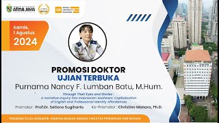 Sidang Terbuka Doktor Linguistik Terapan Bahasa Inggris  Purnama Nancy F Lumban Batu [upl. by Berghoff306]