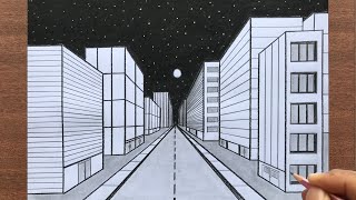 How to Draw a Town in 1Point Perspective [upl. by Kcirret]