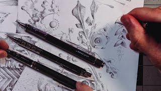 3 Mechanical Pencils for 1 Drawing Abstract Doodling [upl. by Enyr930]