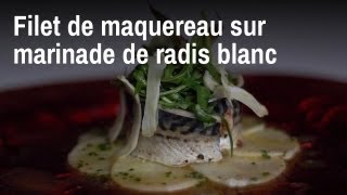 Recette de chef  filets de maquereau sur marinade de radis blanc [upl. by Ahsetal297]