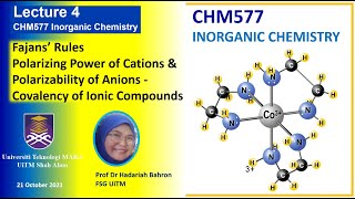 Lecture 4 CHM577 Fajans Rules Polarization of Ions [upl. by Gwenneth]