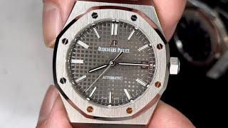 SUPERCLONE Audemars Piguet Royal Oak 15450ST 37mm Grey Dial  Review [upl. by Aneek]