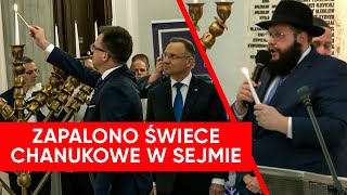 Hołownia zapalił świecę chanukową w Sejmie Andrzej Duda wziął udział w ceremonii [upl. by Leontina]