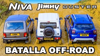 LADA Niva vs Jimny vs Duster ARRANCONES CUESTA ARRIBA y ¿cuál es el mejor OFFROAD [upl. by Ruyle877]