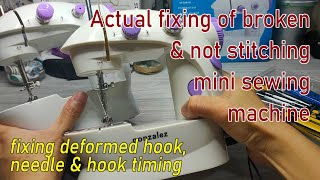 Actual fixing of broken and not stitching mini sewing machine  hook and needle alignment [upl. by Ellehcram509]