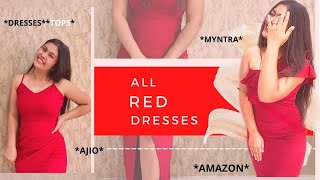 All RED dressestops haul from Myntra Ajio and Amazon  Dateoutfits  Shweta Sharma [upl. by Enirod]