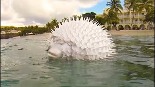 See How a Pufferfish Blows Itself Up Puffer Fish Puffing and Floating in Hand Net while Snorkeling [upl. by Kcinemod]