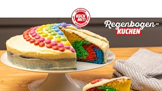 Regenbogenkuchen Rezept 🌈  Rainbow Cake  einfach [upl. by Ardussi]