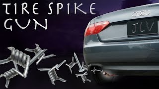 DIY 20 TIRE SPIKE GUN  INSANE Car Hack 007 SPY GADGET [upl. by Newbill]