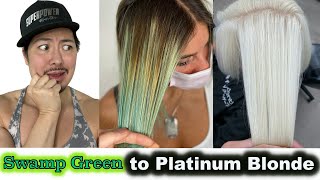 Swamp Green to Platinum Blonde Hair Transformation [upl. by Ranna]