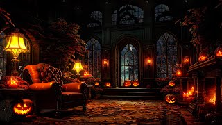 Haunted Luxurious Mansion Halloween Ambience  Rain and Thunderstorm Sounds Crackling Fireplace [upl. by Eydnarb893]