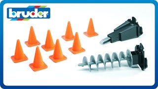 Bruder Toys Accessories Mini Excavators Hyrolic Hammer Auger Pylons 02408 [upl. by Akiemahs264]