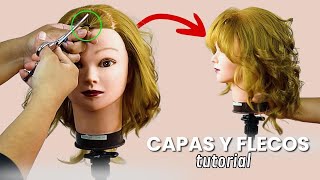 COMO CORTAR CON CAPAS Y FLECOS ► CABELLO CORTO  EN 2 PASOS [upl. by Pleione]