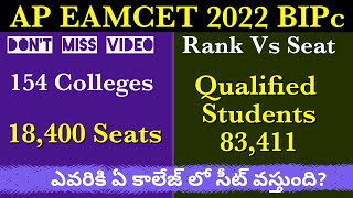 AP EAMCET 2022 Bipc rank vs seat  colleges amp seats in one video  Ap Eamcet 2022 Bipc Cutoff Ranks [upl. by Aisyram]