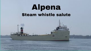 Alpena  oldest freighter on lakes gives steam whistle salute [upl. by Livingston]