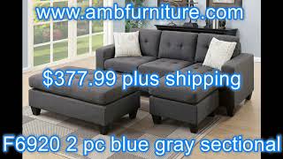 Poundex F6920 2 pc daryl Blue grey polyfiber fabric reversible sectional sofa set chaise and ottoman [upl. by Mitinger78]