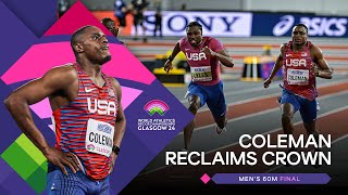 Christian Coleman storms to golden 60m glory ‼️  World Indoor Championships Glasgow 24 [upl. by Euphemie44]