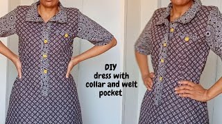 DIY dress with collar welt pocket and front button [upl. by Ytsirk]