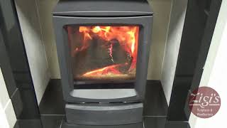 Chesneys Devonshire surround in limestone with Stovax Vogue Midi 5kW wood burning stove [upl. by Eidroj498]