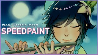 SPEEDPAINT Venti  Sound from The Dihua Flute Genshin Impact Fanart [upl. by Oilla]