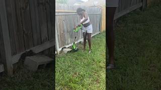 Teaching neisha how to weedeat 😂 shorts [upl. by Athena]