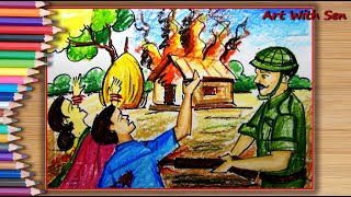 কিভাবে সহজে মুক্তিযুদ্ধের ছবি অাঁকা যায়  Liberation War scenery drawing  26 March scenery art [upl. by Vergil]