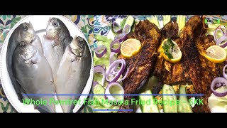 Whole Pomfret Fish Masala Fried Recipe In Urdu Hindi  SKK [upl. by Aneloj]