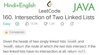 160 Intersection of Two Linked Lists leetcode using JAVA Easy solution with detailed explanation [upl. by Hoes]