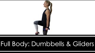 20 MINUTE FULL BODY WORKOUT DUMBBELLS amp GLIDERS or towel [upl. by Atinihs]