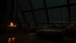 Soothing Rain amp Fireplace Crackles in Cozy Shelter 🌧️ Fall Asleep with Thunder Sounds in Forest [upl. by Rapsag435]