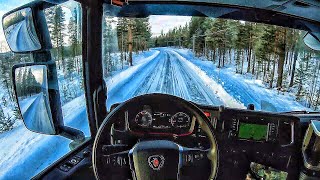 POV Driving Scania S520  Winter road in Sweden [upl. by Edac]