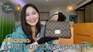 THE BAG REVIEW UNBOXING LOUIS VUITTON CROISETTE IN DAMIER EBENE ❤️ [upl. by Eilahtan]