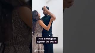 Tried Pinning him against the Wall 🤭 ytshorts funnyvideo husband wife couplechallenge [upl. by Attenehs]