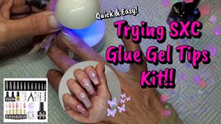 TRYING THE NEW GEL TIPS KIT FROM SXC  QUICK EASY NAILS PINK BUTTERFLY NAIL ART [upl. by Arriat]