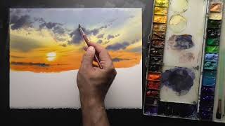 How to paint sunset scene in watercolor [upl. by Trotta667]