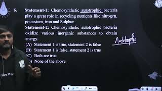 Statement1 Chemosynthetic autotrophic bacteria play a great role in recycling nutrients like n [upl. by Kablesh100]