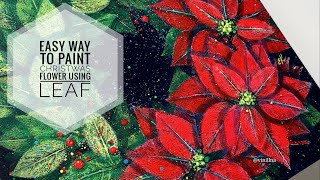 Christmas wreath tutorial  Poinsettia Tutorial  Acrylic painting  Leaf painting [upl. by Trent]