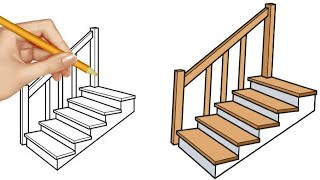 طريقة رسم السلم how to draw stairs [upl. by Netsyrc]